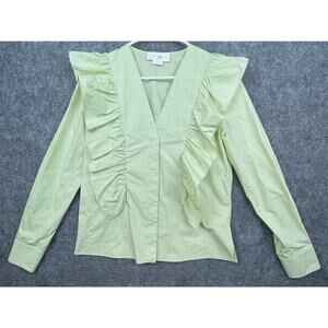 Genny Italy Blouse Women 4 Pastel Green Ruffled Peasant Cottage Career Fitted